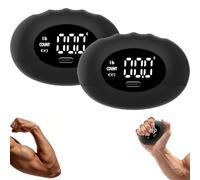 Grip Strength Tester Football, Portable Rechargeable Grip Strength Tester with Smart Digital Display Silicone Hand Trainer & Stress Ball (Black * 2)