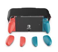 GripCase OLED Bundle pour Nintendo Switch OLED Skull & Co. : Coque de protection transparente compatible avec le dock, avec poignées interchangeables [avec étui de transport], Bleu néon + Rouge