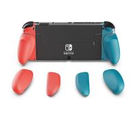 Skull & Co. GripCase OLED pour Nintendo Switch OLED : Un Étui de Protection Transparent avec des Poignées Interchangeables [pour s'adapter à Toutes Les Tailles de Mains] - Bleu néon et Rouge néon
