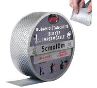 Gripko - Ruban Butyle - Bande d’Étanchéité Butilo Impermeable 10Mx5cm - Ruban Autocollant en Aluminium pour Réparation de Tuiles, Fissures, et Fuites - Bande Super Adhésive pour Diverses Surfaces