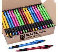 Gripped Slimster Retractable Ballpoint Pens, Black Medium Point (1.0mm), Soft Writing, Stationery Office School Supplies, Pack Of 60