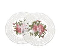 GRIRIW 2 Pièces Manique Brodée Dessous De Verre Petit Fleurs Tissu Lieu Au Crochet Rose Floral pour De Mariée Rétro Napperon Mariage Liés Goaster À Manger Nappe De Table Dentelle Blanche