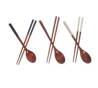 GRIRIW 3 ensembles Set Couverts Coréens Bois Cuillère Ramen Portable Baguettes Naturelles Légères Vaisselle Traditionnelle Emballage Individuel pour Repas Itinérants et Bureau