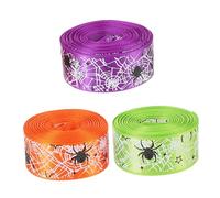 GRIRIW 3 Rouleaux Rubans Halloween Araignée Polyester Décoration Toile Araignée pour Cadeau et Ruban Thématique Orange Vert