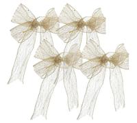 GRIRIW 4 Pièces Nœud en Ruban de Noël Doré Scintillant Polyester Pvc à Paillettes Décoration de Sapin de Noël