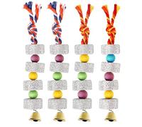 GRIRIW 4 pièces Pierre à Mâcher pour Oiseaux avec Clochettes Pierre de Meulage du Bec pour Perruches Calopsittes Conures et Hamsters Minéral Riche Calcium pour Cage