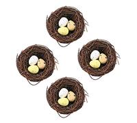 GRIRIW 4Pièces Nid Oiseaux Artificiels avec Faux Œufs Décor de Nid Oiseau Accessoires Photo de Pâques Réalistes et Décoratives