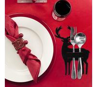 GRIRIW 8 Pièces Pochettes Porte-couverts Noël Décoratives Noir Sacs Fourchettes Réutilisables pour Décoration Festive de Table de Fête