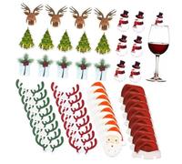 GRIRIW 80 Breloques en Bois pour Verre à Vin, Marqueurs de Tasse Décoratifs de Noël, Assortiment 8 Modèles, Décoration Festive et Identification pour Fêtes