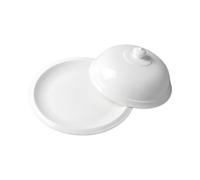 GRIRIW Assiette Plate Peu Profonde en Céramique Blanche 26 Cm avec Couvercle, Plat de Service à Steak Style Français, Assiette de Conservation Alimentaire pour Repas et Buffet