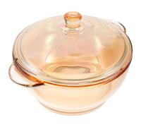 GRIRIW Bol en Verre Doré Résistant la Chaleur pour Four à Micro-ondes Double Anses Anti-brûlure, Marmite à Soupe Pratique et Sûre sans Plomb, Ustensile de Cuisson Cuisine Maison, 1