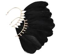 GRIRIW Boucles d'oreilles fée en alliage noir avec plume, non piercing, style ethnique original pour festivals et événements, conçues pour femmes et famille