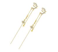 GRIRIW Boucles D'oreilles Pendantes 1 Paire Étoiles et Lune en Alliage Doré Clip pour Peau Sensible Style Simple et Élégant Taille pour Femmes Vie Quotidienne et Anniversaires