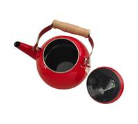 GRIRIW Bouilloire en Émail 1,5l avec Poignée en Bois, Théière Vintage pour Cuisinière, Bouilloire Portable Rouge, Pot à Eau en Émail pour Thé en Vrac et Café, Usage Quotidien Maison
