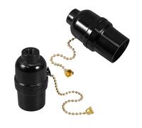 GRIRIW Douille de Lampe en Bakélite E27 à Vis Complète avec Chaînette, 2pcs, Matériau Abs Noir, Sécurité et Protection, Remplacement Facile pour Salon et Chambre