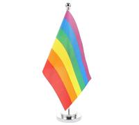 GRIRIW Ensemble de 1 Drapeau Arc-en-ciel en Polyester Support Métallique Léger et Résistant pour Décoration de Table Lors de Festivals et Fêtes Pride Lgbt