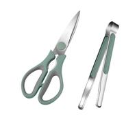 GRIRIW Ensemble de Ciseaux et Pince pour Barbecue en Acier Inoxydable 20cr13 Design Ergonomique Antidérapant, pour Soirée Barbecue à Domicile, Couleur Vert