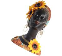 GRIRIW Figurine Africaine en Résine Buste de Femme Tribale Décoration D’Intérieur pour Bureau et Salon Statue Artisanale D’Art Africain Sculpture Décorative Vintage Modèle de Fille