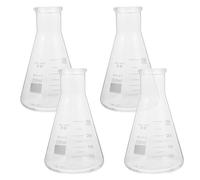 GRIRIW Fioles Coniques Échelle Claire en Verre Borosilicaté Épaissi Lot de 4 Capacité Standard sans Bavures, pour Expériences Scolaires de Chimie