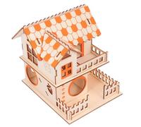 GRIRIW Hamster Hideout Wooden House Toy for Small Pets Double-Layer Play Nesting Hut for Hamsters and Small Animals Orange Exercise and Relaxation Shelter