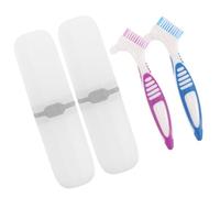 GRIRIW Kit 2 Boîtes Brosse à Dents Portable en Plastique Design Compact et Poils Fins, pour Nettoyage Prothèse Dentaire en Voyage ou Usage Quotidien