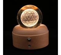 GRIRIW Lampe de Projection Petite Veilleuse Boule de Cristal Créative Base en Bois Boîte à Musique Décoration Bureau et Chambre Lumière Douce pour Ambiance Relaxante Présent