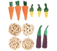 GRIRIW Lot de 12 Jouets à Mâcher pour Hamster et Cochon d'Inde en Bois Naturel Assortiment Carotte Maïs et Aubergine Accessoires pour Cages Petits Animaux Molaire pour Lapins et