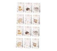 GRIRIW Lot de 12 Paquet Présents en Papier à Imprimés Animaux Forêt avec Autocollants Décoratifs Biodégradables et Alimentaires pour Fêtes d'Anniversaire et Occasions Festives