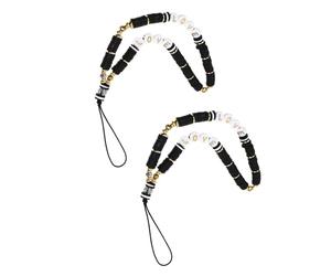 GRIRIW Lot de 2 Chaînes de Téléphone Portable 6Mm en Perles Soft Clay Bicolores Noir et Blanc Cordons Décoratifs Antidérapants Motif Love Lanières de Poignet Résistantes aux Chutes