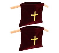 GRIRIW Lot de 2 Paquet à Offrandes en Velours Rouge Vin 43x25 Cm avec Broderie Croix pour Église, Baptême et Communion, Paniers de Collecte Religieux Polyvalents pour Quête et Dons