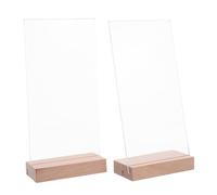GRIRIW Lot de 2 Porte-Menu Professionnels en Acrylique Transparent 100X200 MM avec Base en Bois Double Orientation Vertical et Incliné Support à Deux Fentes pour Affichage Menus