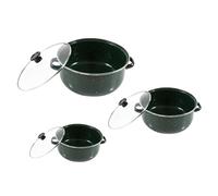 GRIRIW Lot de 3 Casseroles Émaillées Vertes Miniatures avec Double Poignée, Fond Plat et Compatible Cuisson sur Plaque - Marmites Cuisine Vintage Polyvalentes pour Soupe, Ramen et