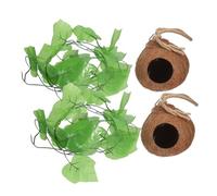 GRIRIW Lot De 4 Nids Suspendus pour Reptiles en Coquille De Noix Naturelle, Set 2 Nids 2 Lianes Artificielles, Taille Compacte, Habitat Frais pour Lézards Et Petits Animaux Domestiques