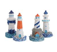 GRIRIW Lot De 4 Ornements Miniatures Phare en RéSine Style MéDiterranéEn DéCoration Maison Jardin Miniature Accessoires Micro Paysage avec Voilier
