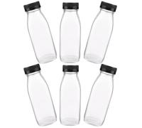 GRIRIW Lot de 6 Bouteilles de Jus en Verre 300 Ml Transparentes Bouchon Étanche Récipients Réutilisables pour Jus Lait et Yaourt pour Transport et Usage Quotidien Couleur Aléatoire