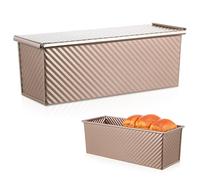 GRIRIW Moule à Antiadhésif Rectangulaire 750g avec Couvercle, Acier au Carbone Doré, Cuisson Uniforme avec Aération, Boîte à Wave Mie et Toast, Ustensile la Cuisine Polyvalent