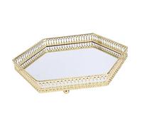 GRIRIW Plateau Hexagonal Métal Grosse Taille Miroir Verre Cadre Ajouré Style Européen Plateau à Cosmétiques Rangement Bijoux Décoration Salon Élégant Multifonctionnel