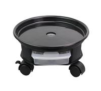 GRIRIW Plateau pour Pots de Fleurs Rond 38,1 cm avec tiroir et bac de Drainage - Support en Plastique avec roulettes et Frein adapté pour Plantes en intérieur et Jardin - Noir
