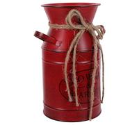 GRIRIW Porte-Plantes Vintage en Fer Rouge Pichet Français Décoratif à Double Anse Vase Métal Rétro pour Composition de Fleur Jardinière Décorative pour Maison et Table Accessoire