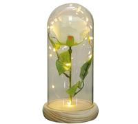 GRIRIW Rose Éternelle Blanche sous Cloche en Verre Base Claire Décoration d'Intérieur Romantique pour Saint-Valentin Ornement Floral Stabilisé sans LED Présent Solide et Élégant