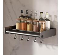 Gris,30cm,Étagère à Épices Murale, Rangement Epices Cuisine Suspendue, Etagere Cuisine avec Crochets Et Porte-Rouleau De Cuisine, Porte Épices Cuisine pour Épices, Canettes, Pots