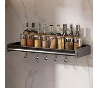 Gris,50cm,Étagère à Épices Murale, Rangement Epices Cuisine Suspendue, Etagere Cuisine avec Crochets Et Porte-Rouleau De Cuisine, Porte Épices Cuisine pour Épices, Canettes, Pots