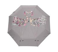 Gris Amour Flamant Rose Parapluie Pliant Ouverture et Fermeture Automatique Protection UV Parapluies Pliant Coupe-Vent Ultra-léger pour Voyager Plage Femmes Enfants Fille