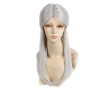 Gris argenté Cosplay Ciri de jeux de sorceleur longue droite Costume perruques perruque de cheveux synthétiques pour femmes gris avec chignon taille unique Geralt