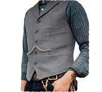 Gris Argenté Gilets Sans Manche Désinvolte Homme Costume Formel Gilet de Costume de Tailleur en Lainage Tweed Rétro Arête de Hareng col Cranté élégant Garçons d'Honneur de Mariage de Bal-XXL