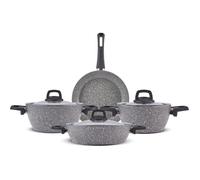 Gris Bio Granit 7 pieces, set de casseroles/poêles, antiadhésif, induction, set de casseroles avec couvercles en verre