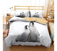 Gris Blanc Ensemble de literie Pingouin Motif Antarctique Glace de Neige Impression Parure de lit 200x200 Enfants 2 Personne Housse de couette Lit double Microfibre Doux Confortable Respirant