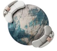 Gris-Bleu Tapis de Salon Rond 100 cm, Abstrait Rétro Lignes Tapis Chambre Antidérapant Lavable, Ne Perd Pas Ses Poils Moelleux Moquette pour Chambre d'enfant Salle à Manger