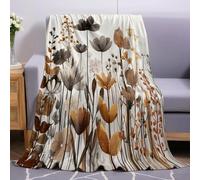 Gris Brunâtre Plaid Polaire Plantez des Fleurs 180 x 220 cm Couverture Légère Douce et Confortable pour Lit, Canapé et Loisirs