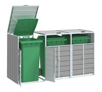 (Gris)Cache-conteneur à déchet - Magnifique Rangement à roulettes pour poubelles pour trois bacs gris acier 65230